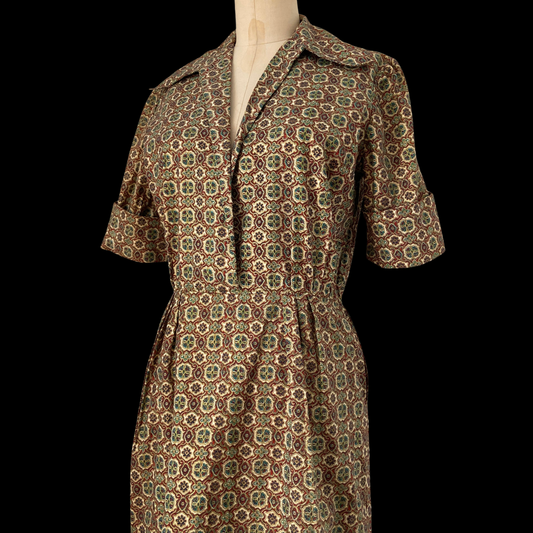 1940s Paisley Print Cotton Dress