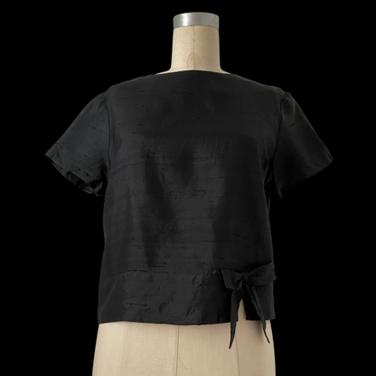 1950s 1960s Black Silk Top with Bow Peck & Peck