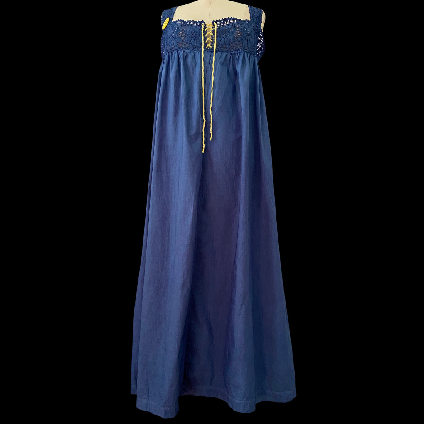 Antique Hand Dyed Cotton Crochet Yoke Dress