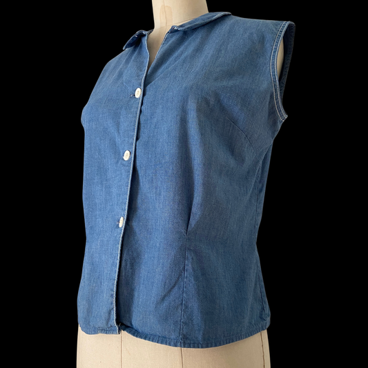 1960s Chambray Peter Pan Collar Top