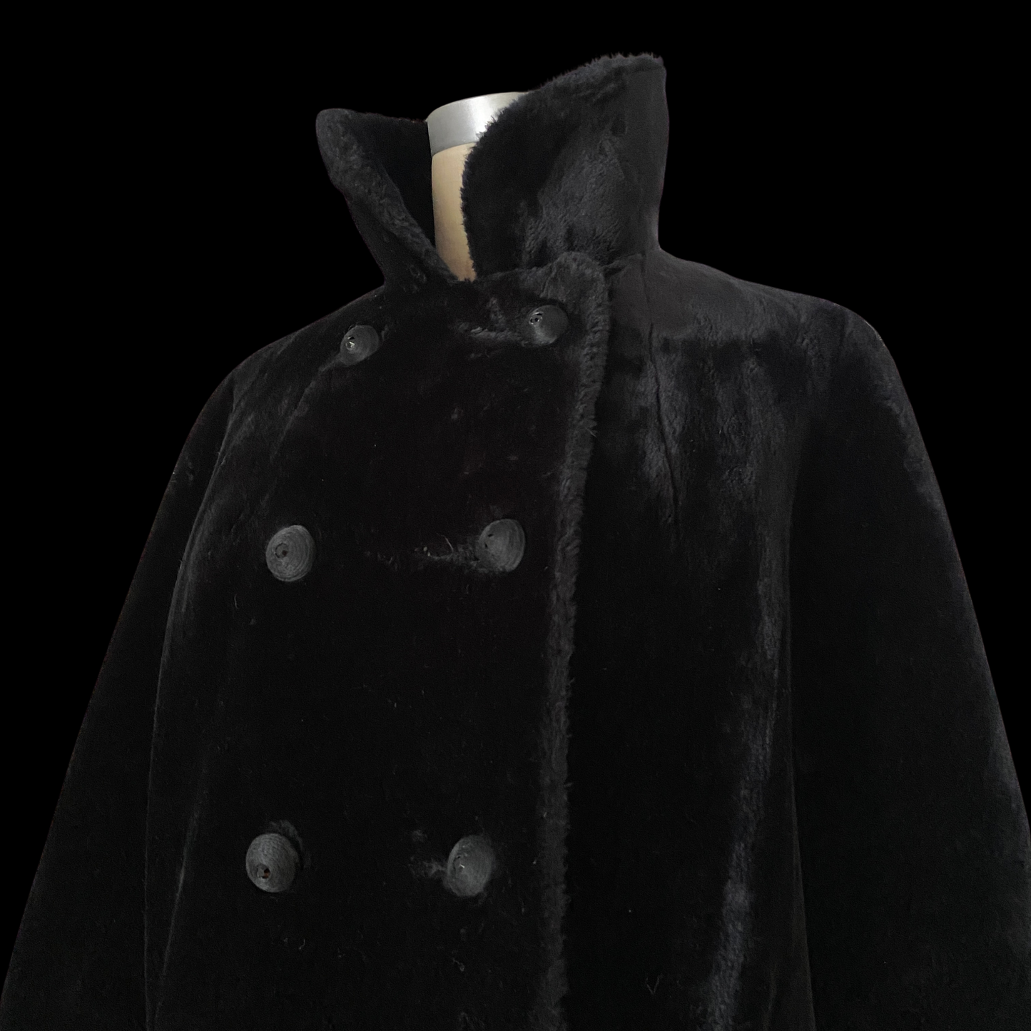 1950s Black Faux Fur Double Breasted Coat
