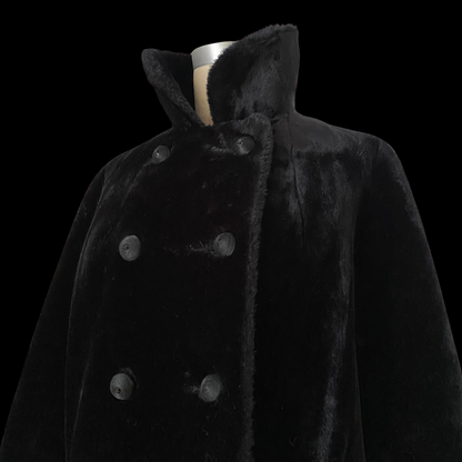 1950s Black Faux Fur Double Breasted Coat