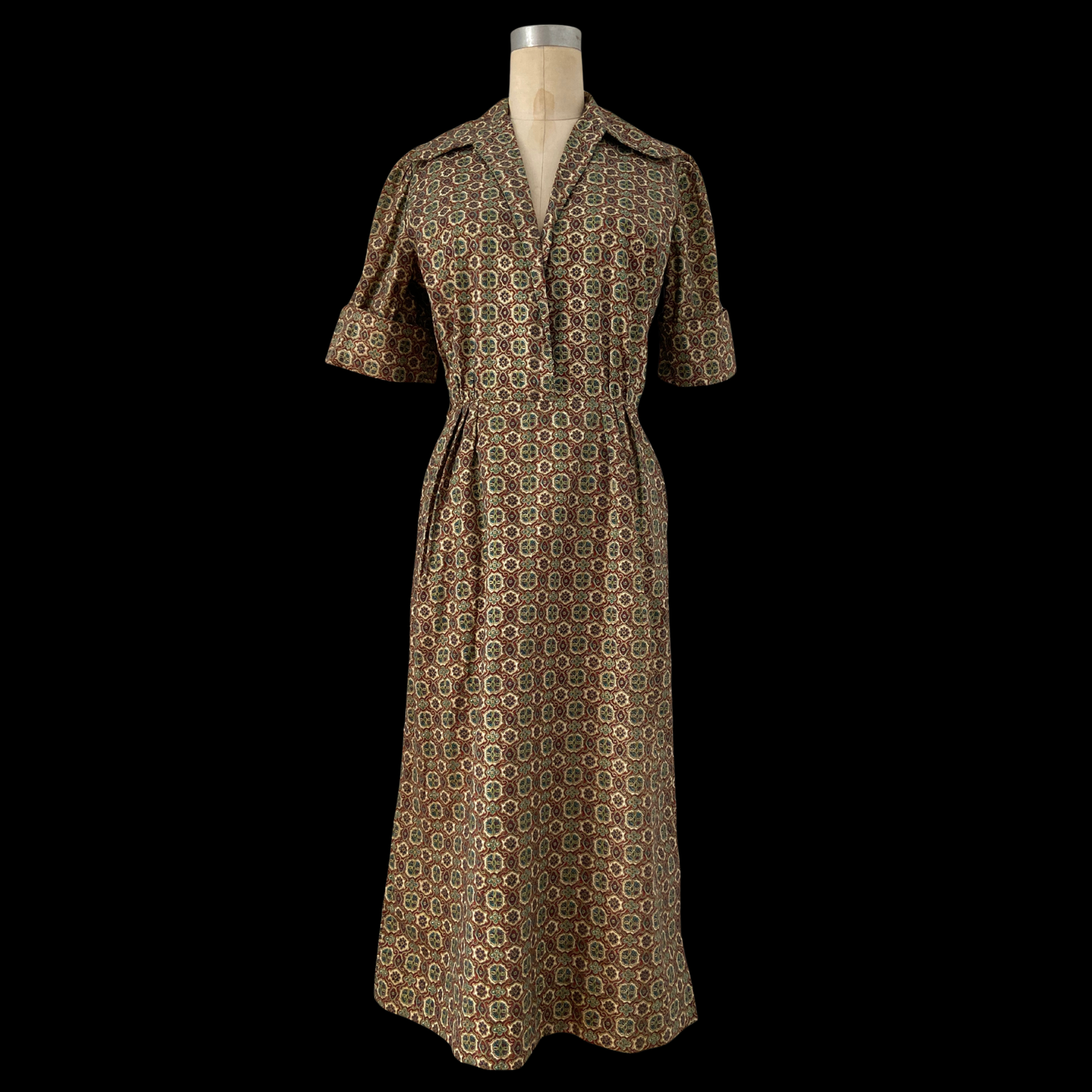 1940s Paisley Print Cotton Dress