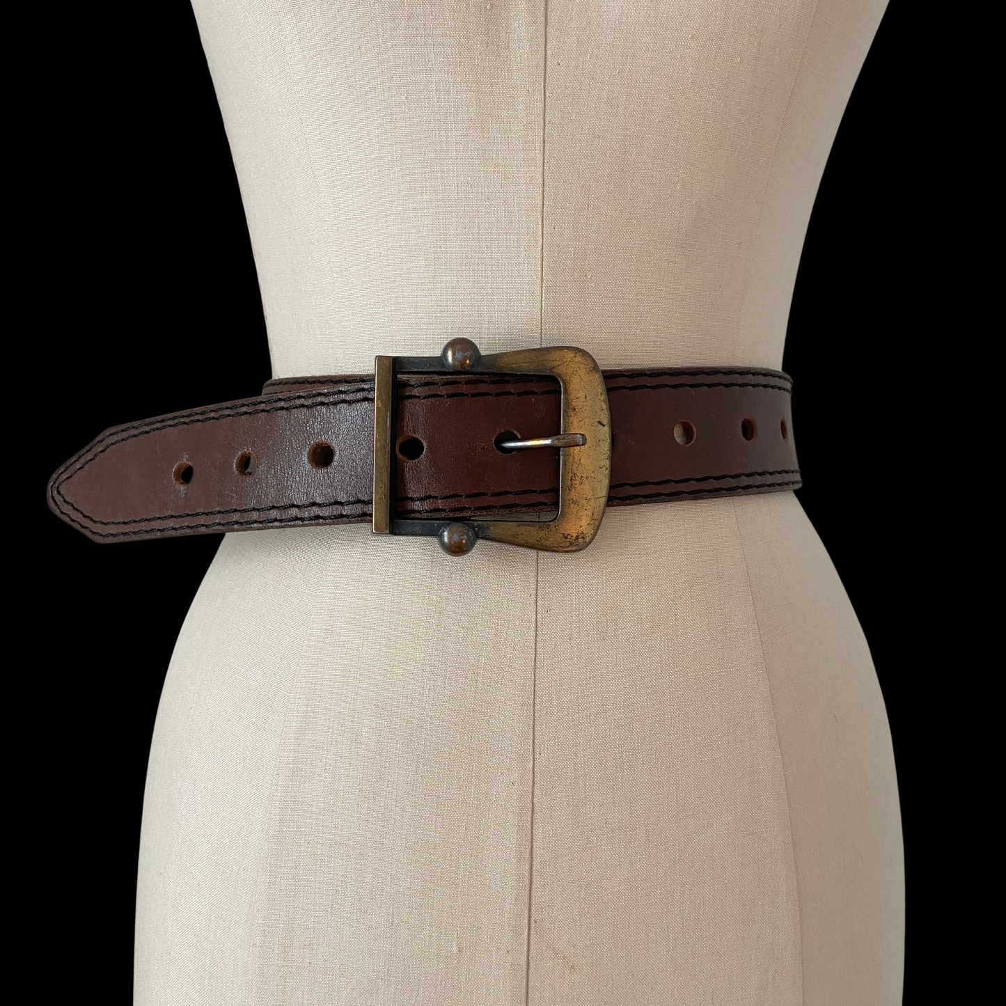 1970s Brass and Brown Leather Belt