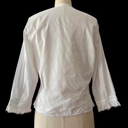 1950s Ruffle and Lace White Cotton Top