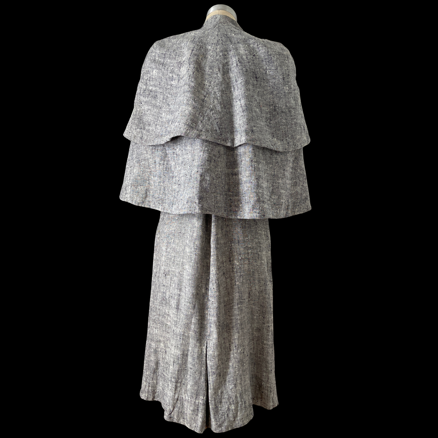 1940s Blue Linen Dress with Cape