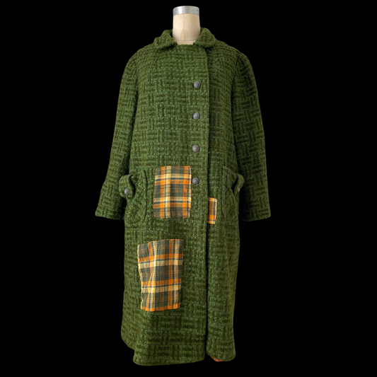 1960s Green Wool Coat with Patches