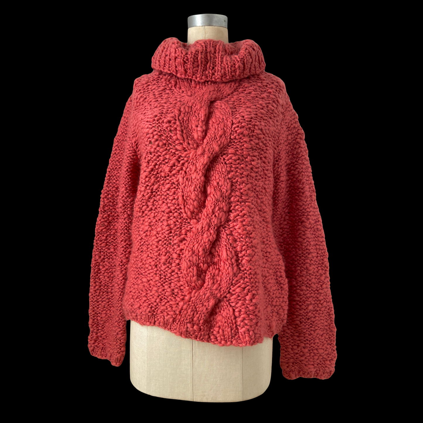 1990s Pink Hand Knit Chunky Wool Sweater