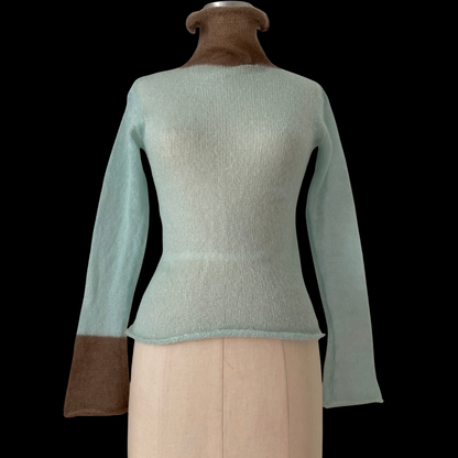 1990s 2000s Hand Knit Mohair Turtleneck Bell Sleeve