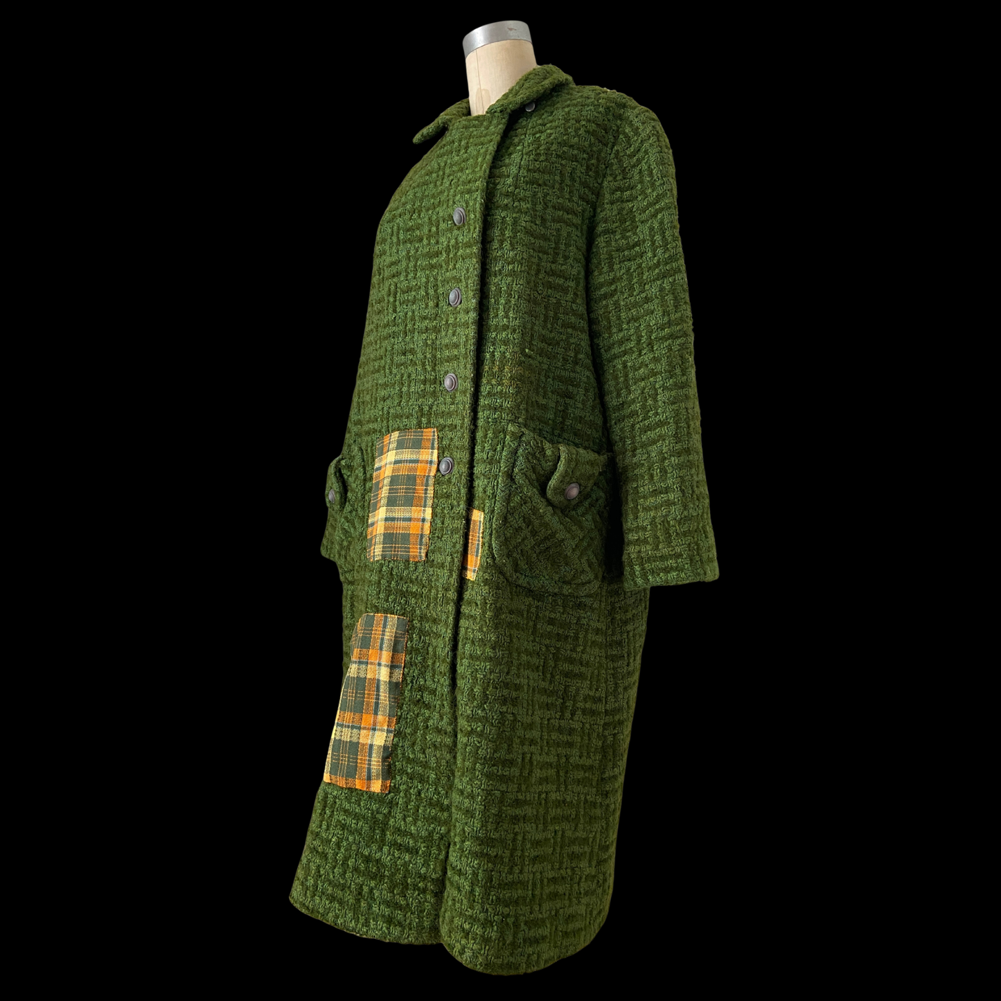 1960s Green Wool Coat with Patches