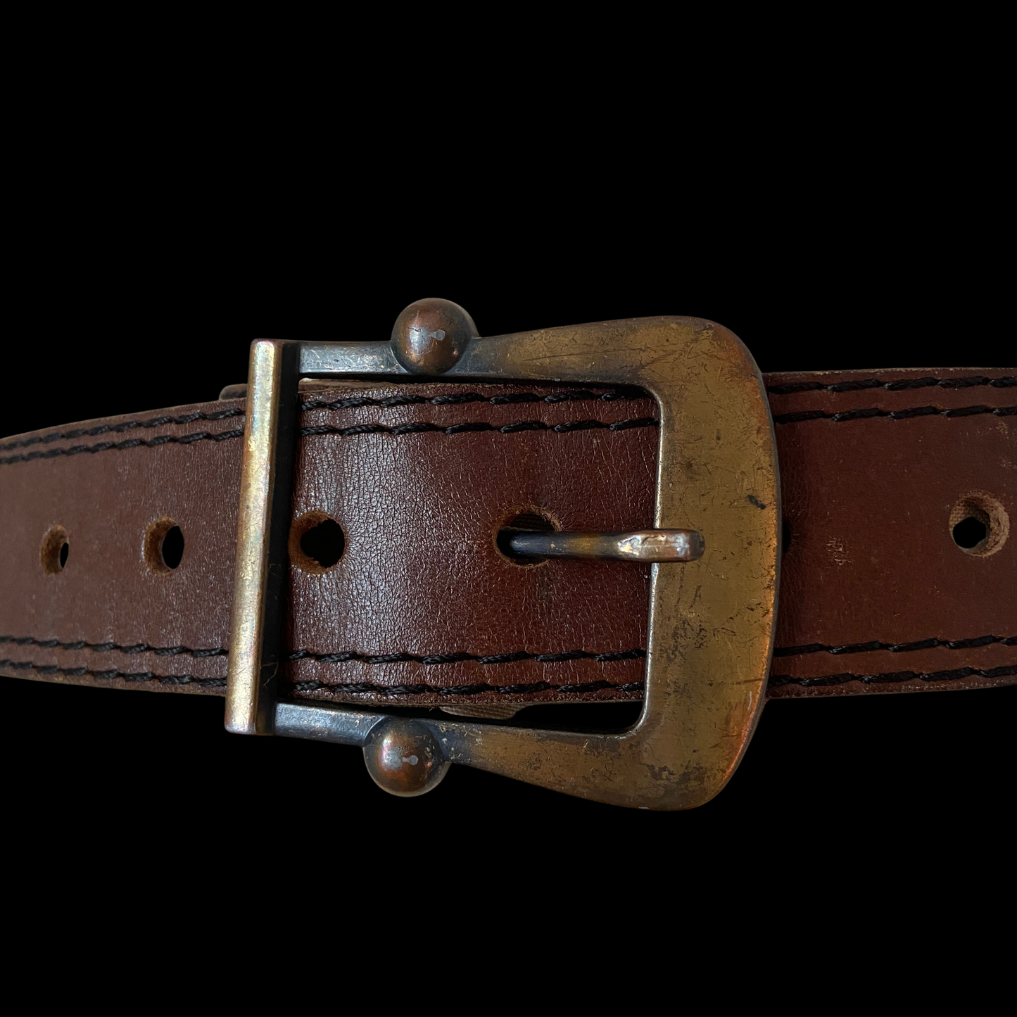 1970s Brass and Brown Leather Belt