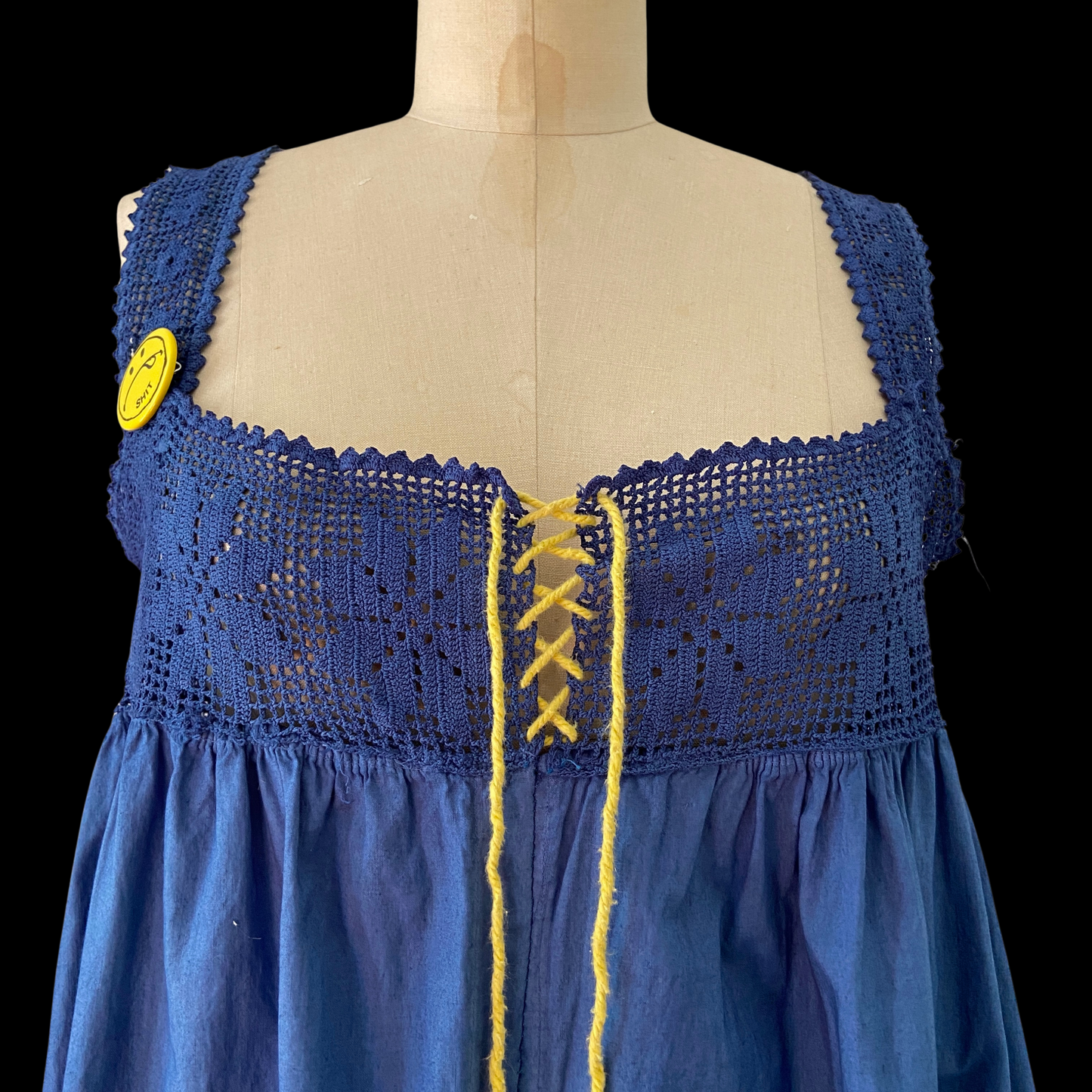 Antique Hand Dyed Cotton Crochet Yoke Dress