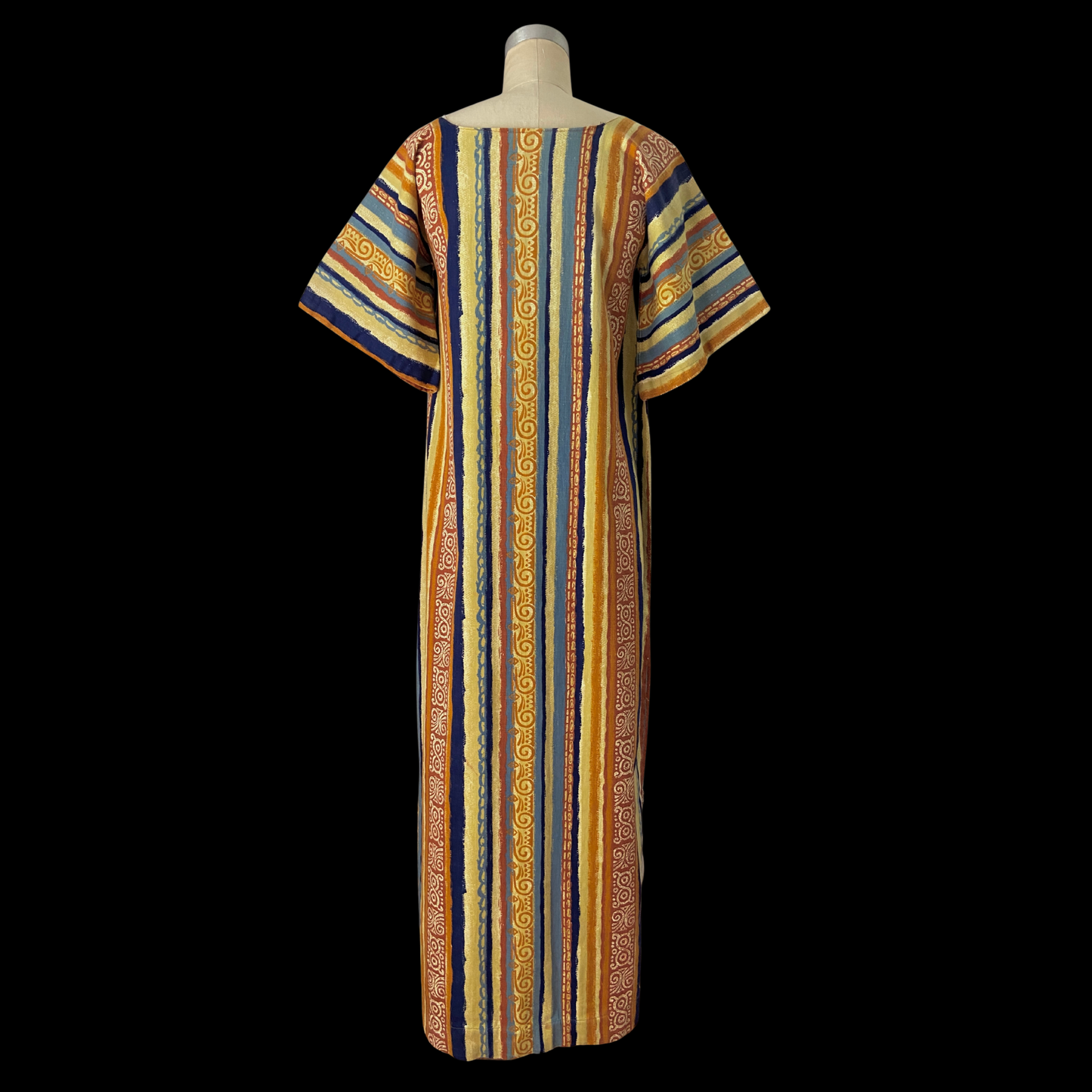 1960s 1970s Striped Cotton Maxi Dress Angel Sleeves