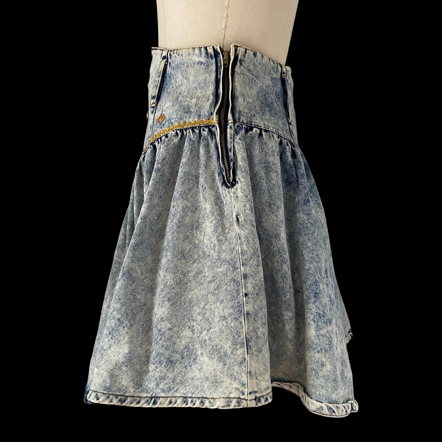 1980s Studded Acid Wash Denim Mini Skirt