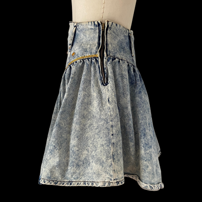 1980s Studded Acid Wash Denim Mini Skirt