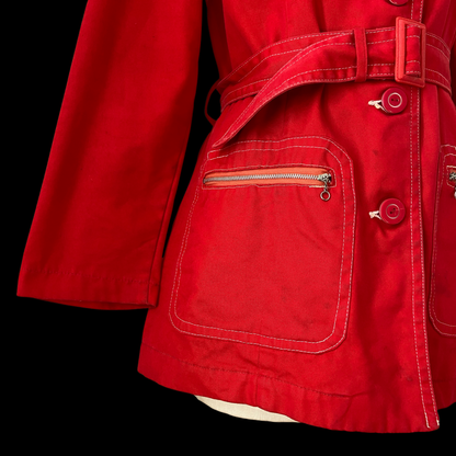 1960s Red Belted Mod Cotton Jacket with O-Ring Zippers