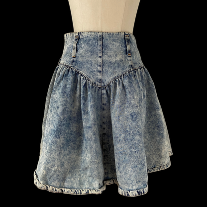 1980s Studded Acid Wash Denim Mini Skirt