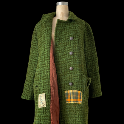 1960s Green Wool Coat with Patches