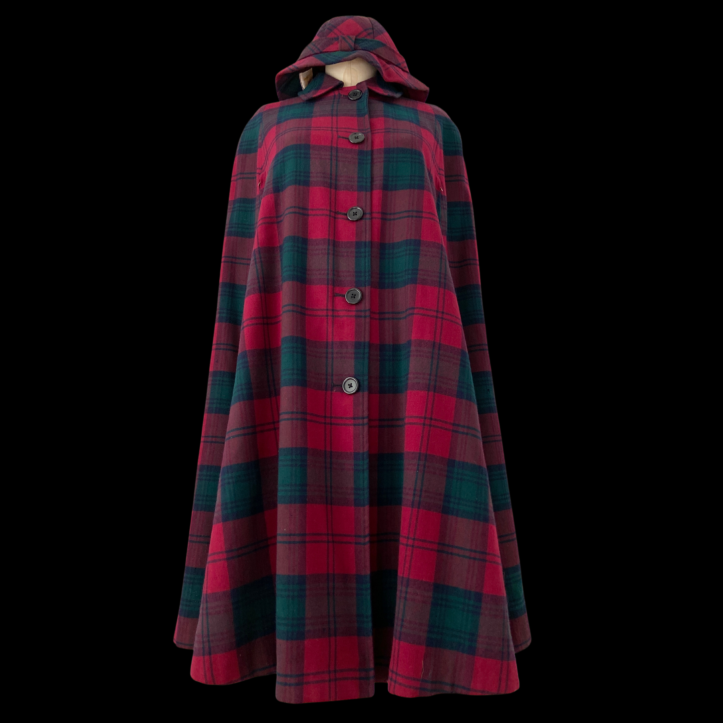 1950s 1960s Burberry Wool Plaid and Gaberdine Reversible Cape with Hat