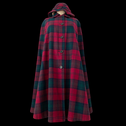 1950s 1960s Burberry Wool Plaid and Gaberdine Reversible Cape with Hat