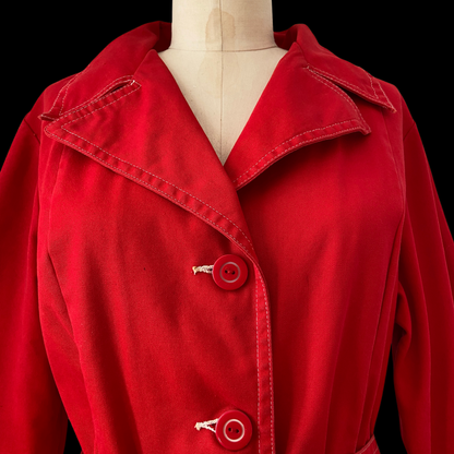 1960s Red Belted Mod Cotton Jacket with O-Ring Zippers