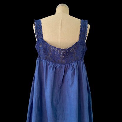Antique Hand Dyed Cotton Crochet Yoke Dress