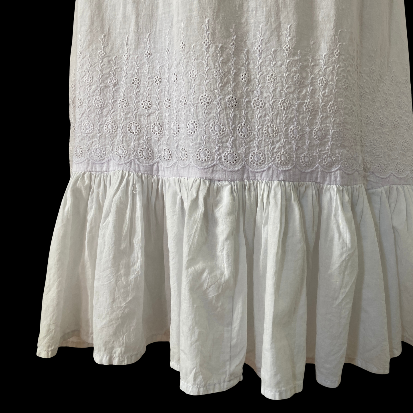 1970s White Cotton Eyelet Dress