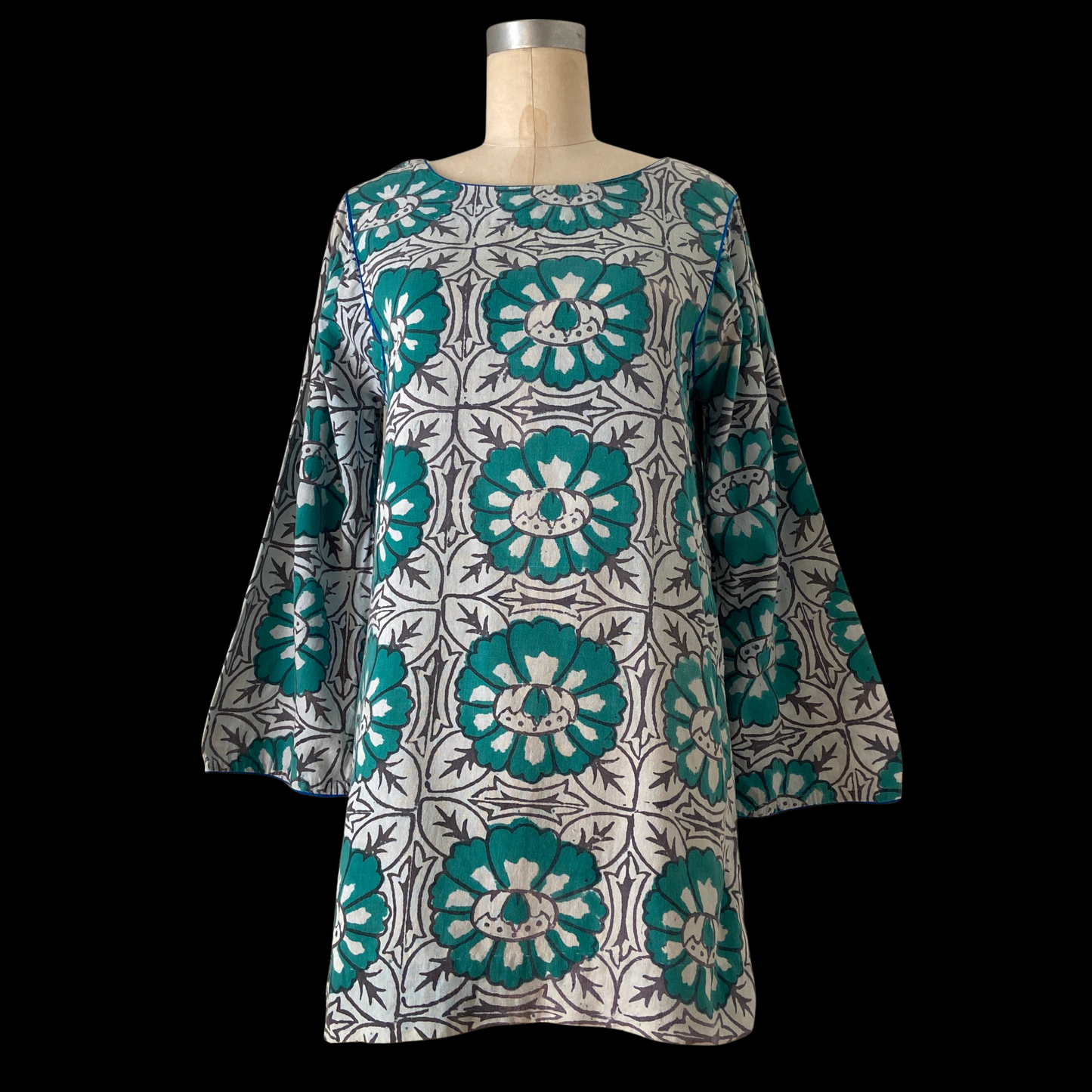 1960s Indian Cotton Block Print Mini Dress