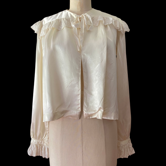 1930s 1940s White Satin Bed Jacket