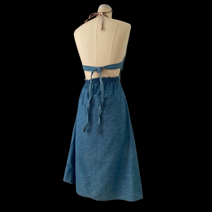 1980s Denim Halter Dress with Appliqué