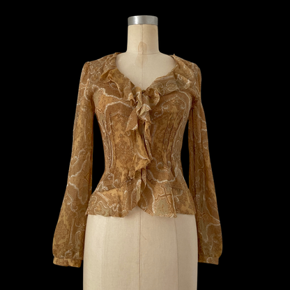 1990s Paisley Silk Gauze Ruffle Top