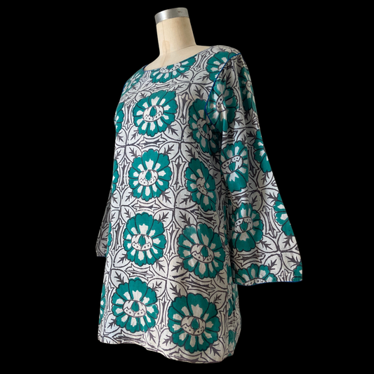 1960s Indian Cotton Block Print Mini Dress