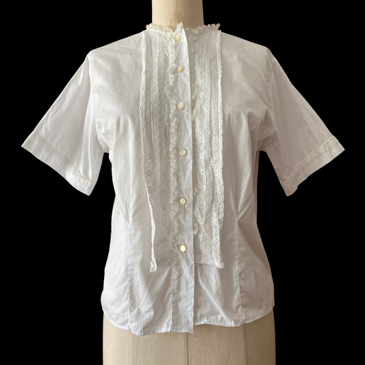 1960s Floral Lace White Cotton Top