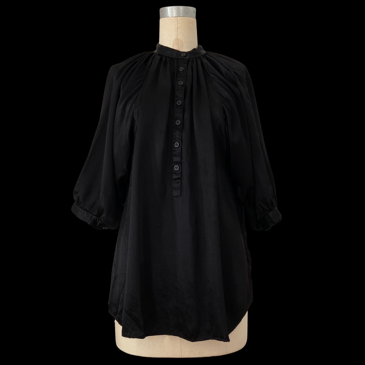 1970s Black Satin Batwing Blouse
