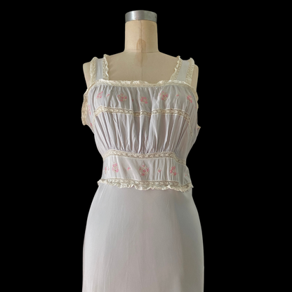 1930s Blue Embroidered Slip Dress