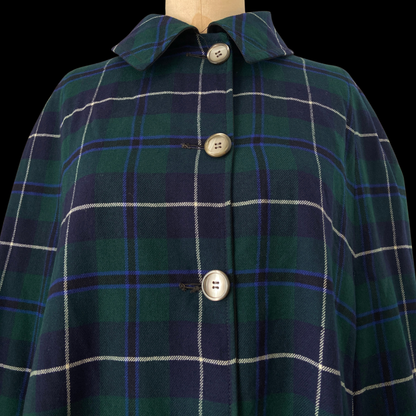 1970s Wool and Gaberdine Reversible Tartan Cape