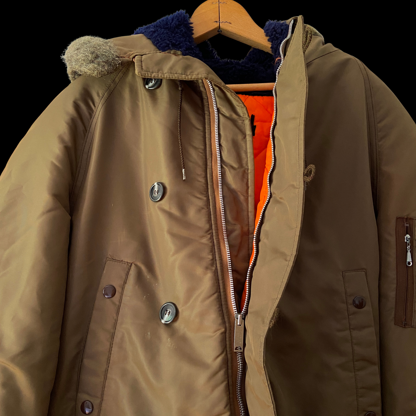 1960s Brown Parka Coat Hooded Gripper Zipper