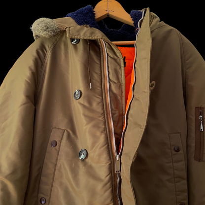 1960s Brown Parka Coat Hooded Gripper Zipper
