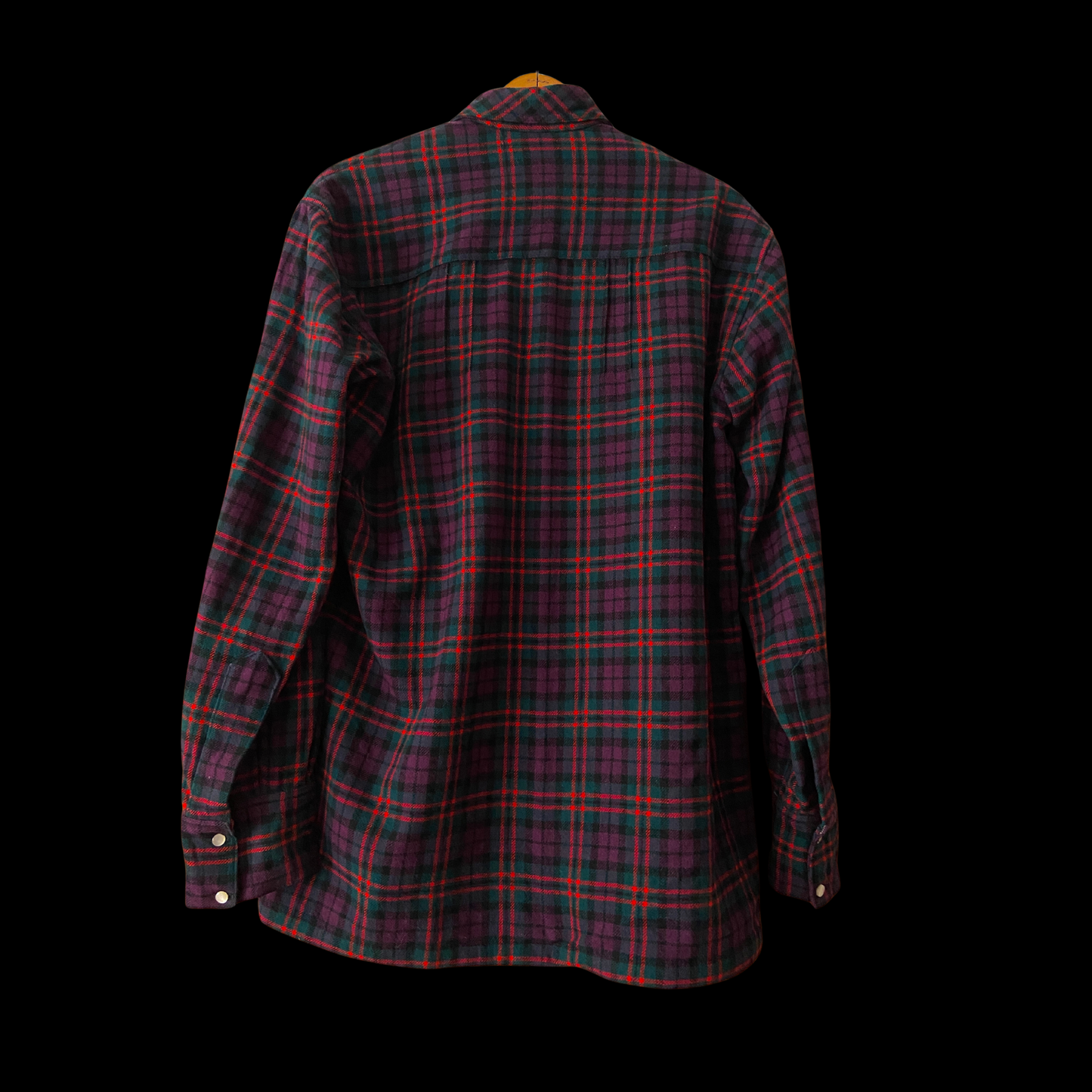1950s Purple Plaid Wool Shirt with Diagonal Buttons