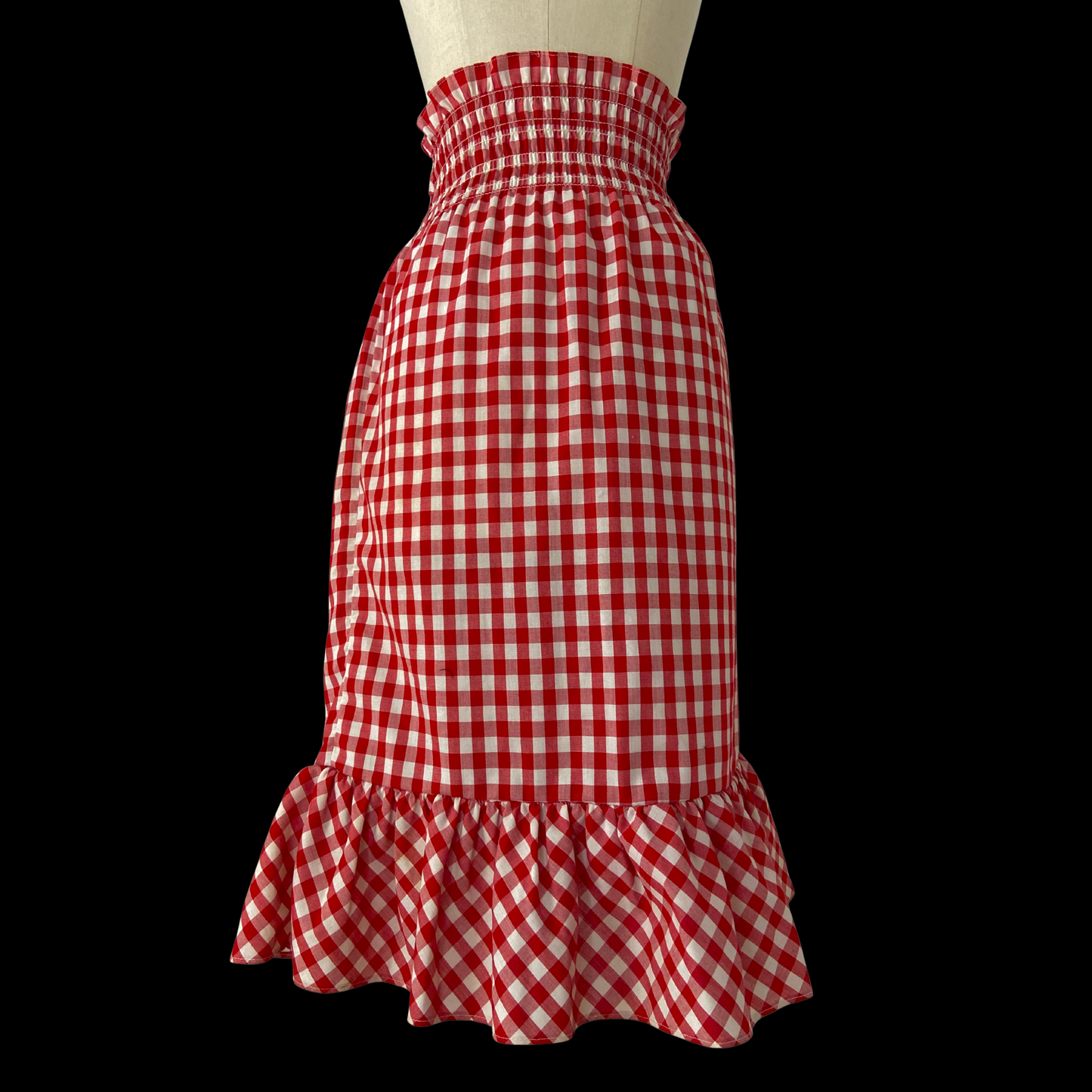 1960s Red Gingham Smocked Skirt