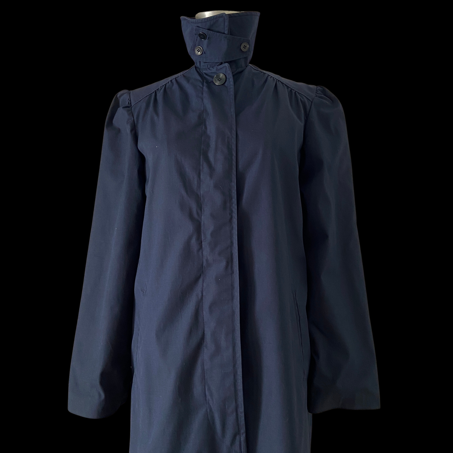 1980s Navy Trench Coat with Puff Sleeves