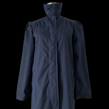 1980s Navy Trench Coat with Puff Sleeves