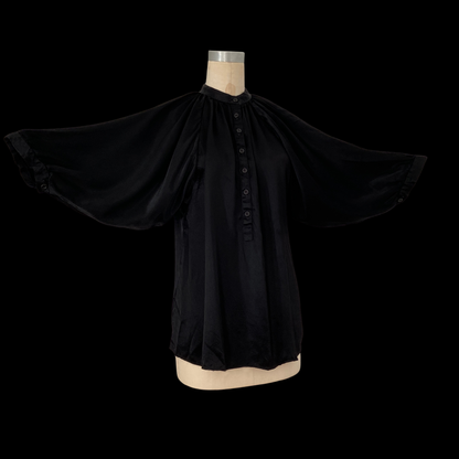1970s Black Satin Batwing Blouse