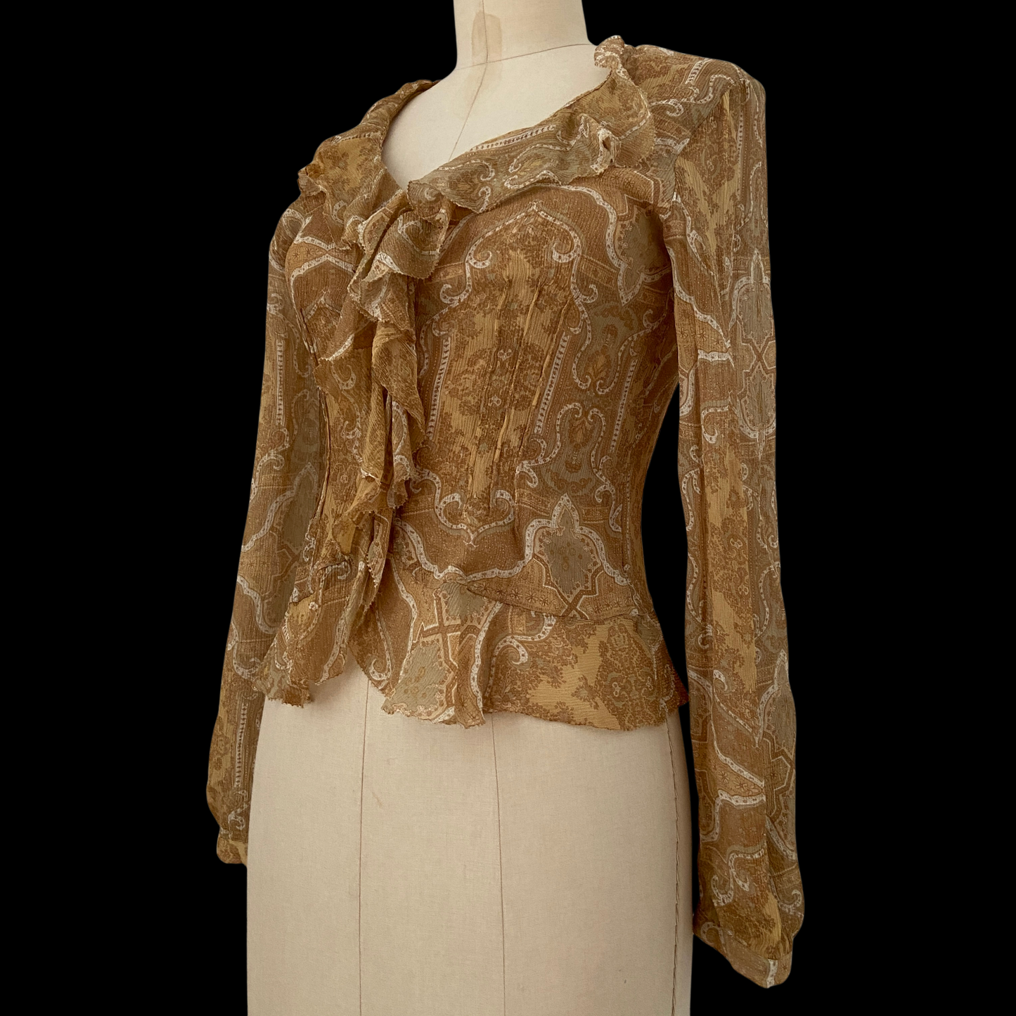 1990s Paisley Silk Gauze Ruffle Top