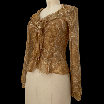 1990s Paisley Silk Gauze Ruffle Top