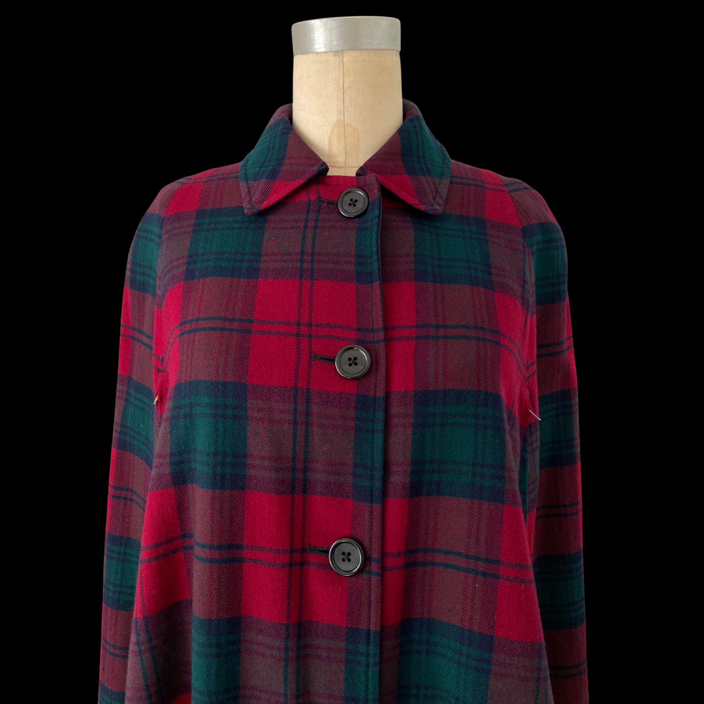 1950s 1960s Burberry Wool Plaid and Gaberdine Reversible Cape with Hat