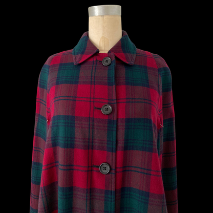 1950s 1960s Burberry Wool Plaid and Gaberdine Reversible Cape with Hat