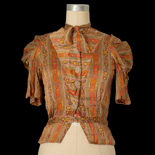 1930s Paisley Blouse with Painted Glass Buttons
