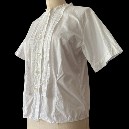 1960s Floral Lace White Cotton Top