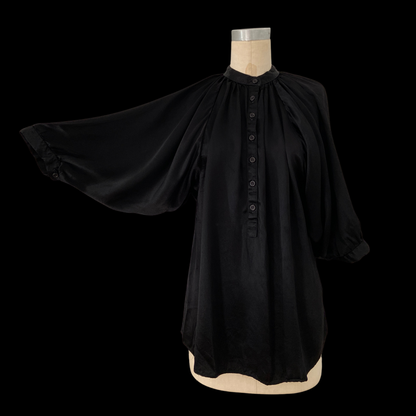 1970s Black Satin Batwing Blouse